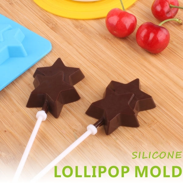 High Quality 6pcs DIY Lollipop Silicone Candy Double Star Mould Chocolate Mold