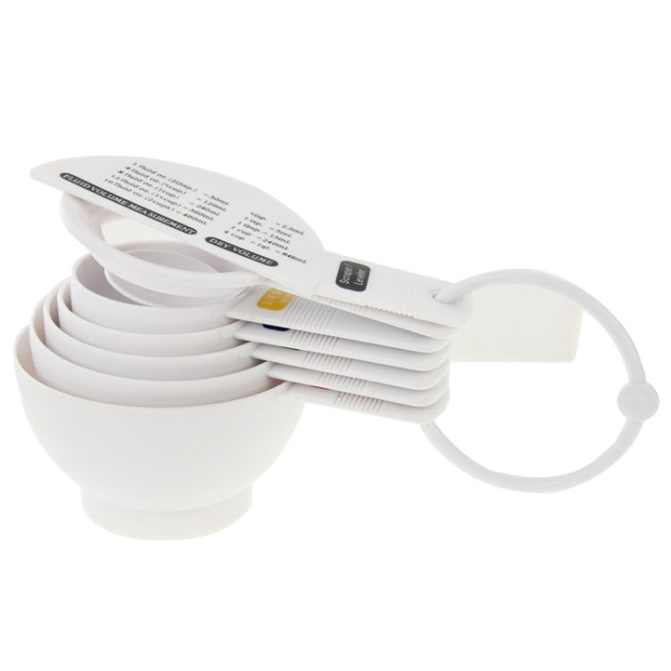 7pcs Kitchen Tool Plastic Measuring Cup, Including Scraper, Egg Separator, 1/4 Cup (60ml), 1/3 Cup (80ml), 1/2 Cup (120ml), 3/4 Cup (180ml), 1 Cup (240ml)(White)