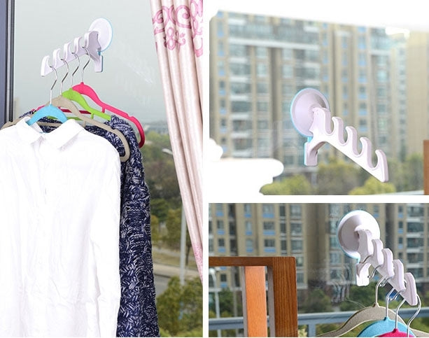 Powerful Sucker Bathroom Clothes Hanger with 4 Hook(White)