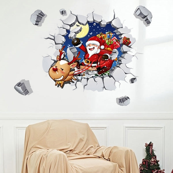 3D Creative Broken Wall Effect Christmas Santa Claus Wall Stickers, Size: 45cm x 60cm