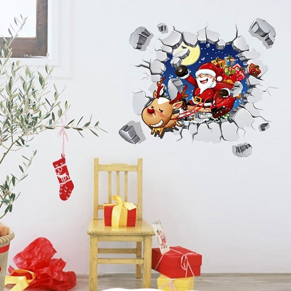 3D Creative Broken Wall Effect Christmas Santa Claus Wall Stickers, Size: 45cm x 60cm