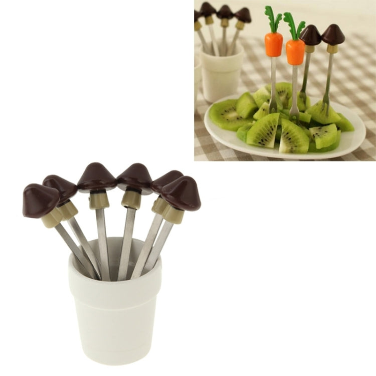 6 PCS Mushroom Stainless Steel Fruit Fork with Fork Holder