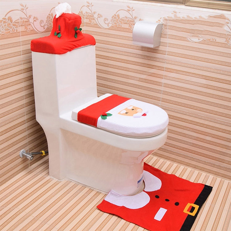 Fancy Christmas Decoration Happy Santa Toilet Seat Cover Rug Bathroom Set