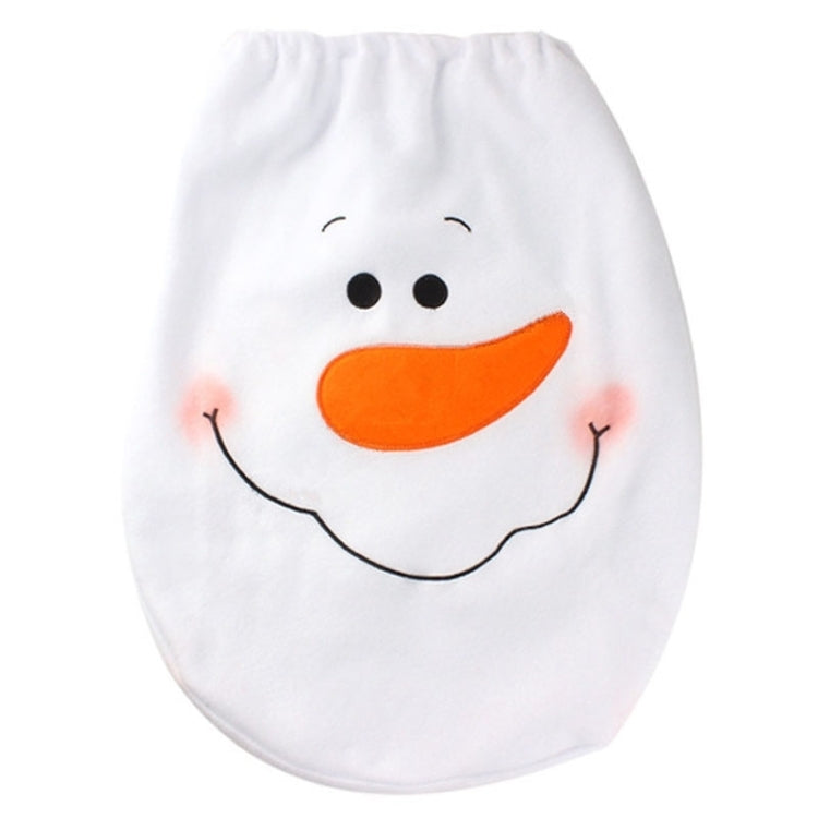 Fancy Christmas Decoration Happy Snowman Toilet Seat Cover Rug Bathroom Set
