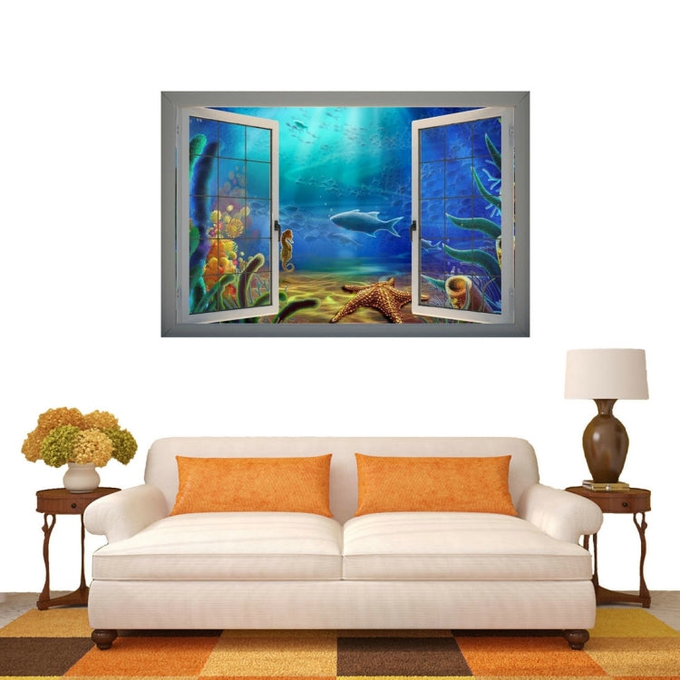 3D Underwater World Window View Removable Wall Art Sticker, Size: 66 x 98 x 0.3 cm