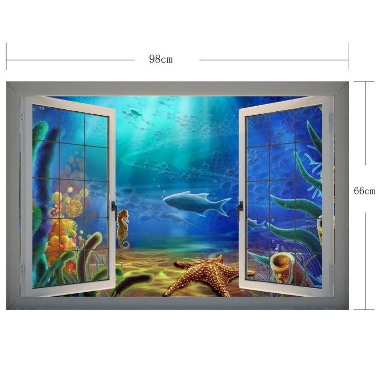 3D Underwater World Window View Removable Wall Art Sticker, Size: 66 x 98 x 0.3 cm
