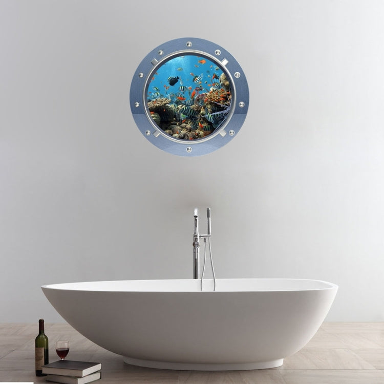 3D Underwater World View Removable Circular Bathroom Wall Art Sticker, Size: 58 x 58 x 0.3 cm