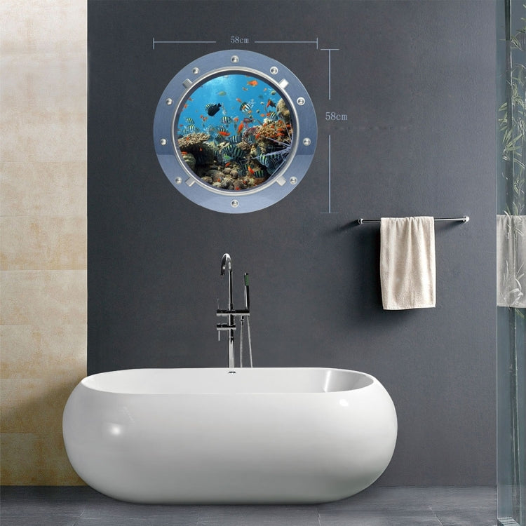 3D Underwater World View Removable Circular Bathroom Wall Art Sticker, Size: 58 x 58 x 0.3 cm