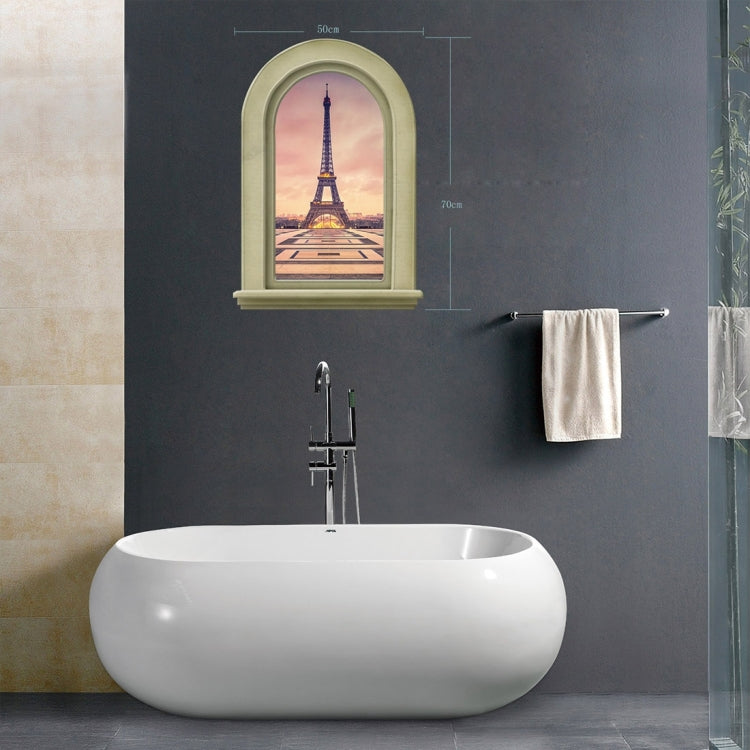 3D Tower View Removable Bathroom Wall Art Sticker, Size: 70 x 50 x 0.3 cm