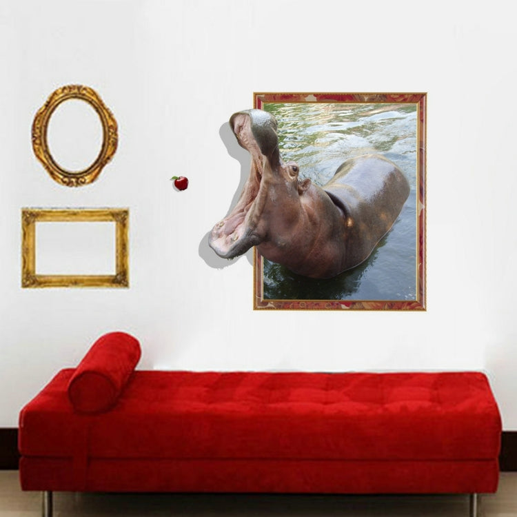 3D Hippo Removable Wall Art Stickers, Size: 61.9 x 58 x 0.3 cm