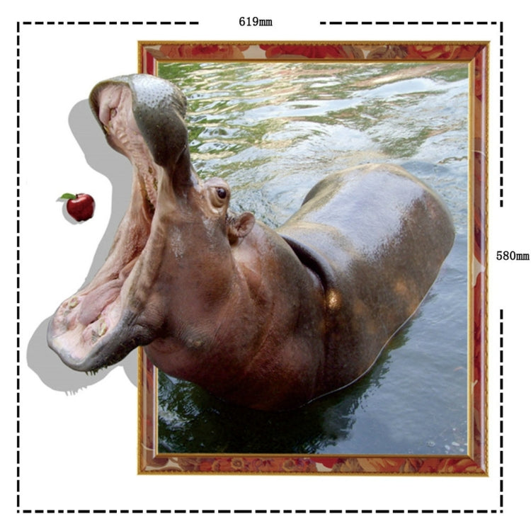 3D Hippo Removable Wall Art Stickers, Size: 61.9 x 58 x 0.3 cm
