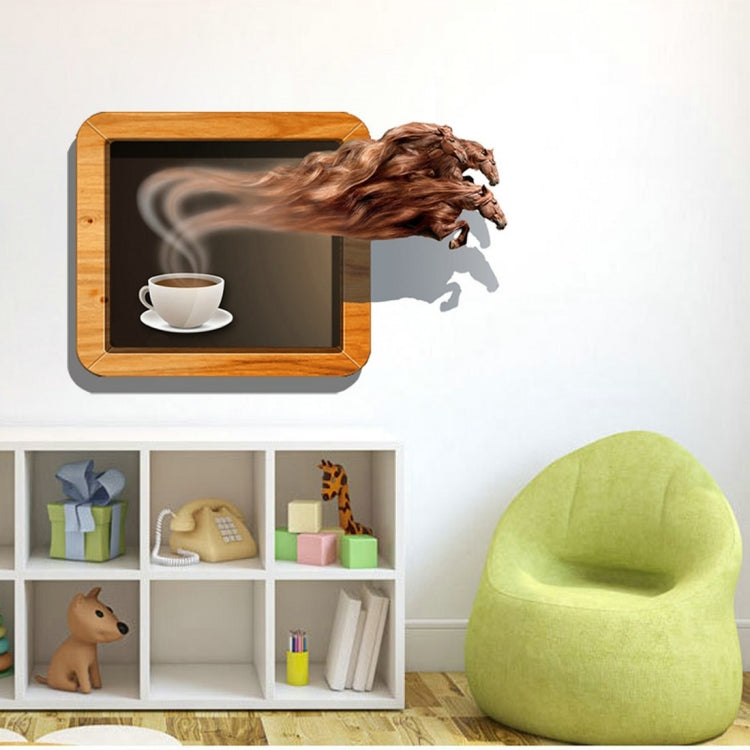 3D Coffee & Horse Removable Wall Art Stickers, Size: 91.7 x 58 x 0.3 cm