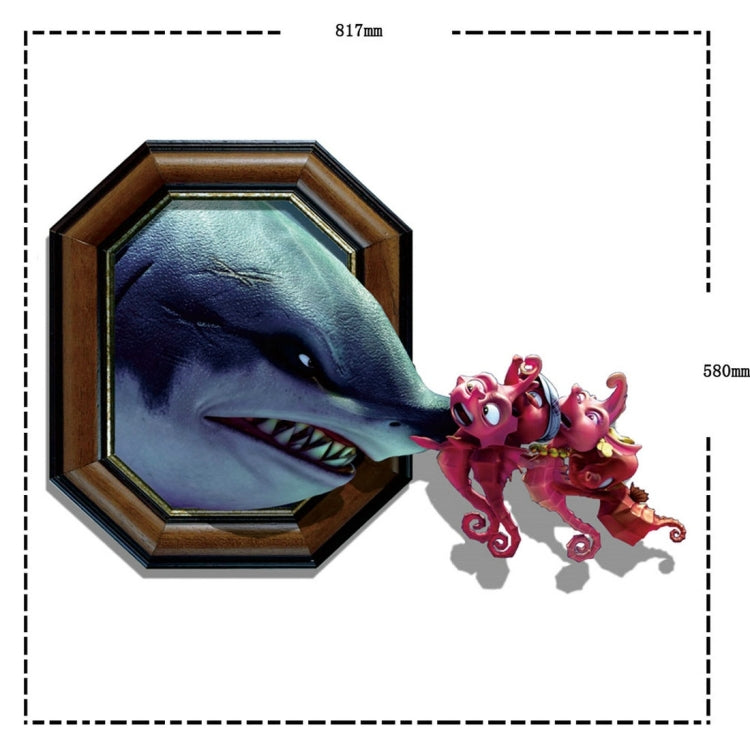 3D Shark & Sea Horse Removable Wall Art Stickers, Size: 81.7 x 58 x 0.3 cm