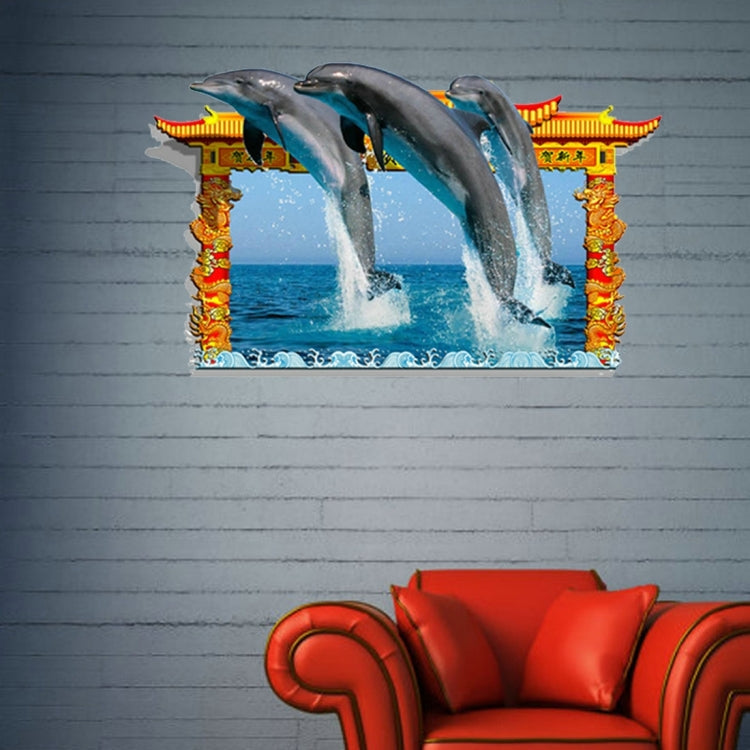 3D Dolphin Removable Wall Art Stickers, Size: 95 x 58 x 0.3 cm