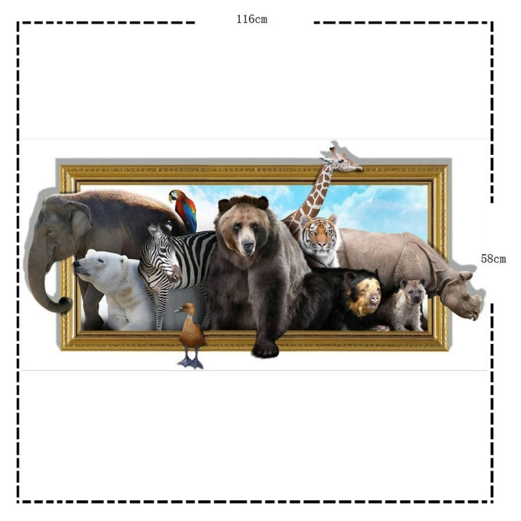 3D Animal Removable Wall Art Stickers, Size: 116 x 58 x 0.3 cm