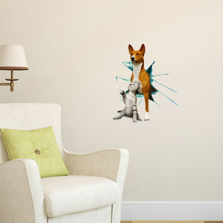 3D Dog & Cat Removable Wall Art Stickers, Size: 70 x 58 x 0.3 cm