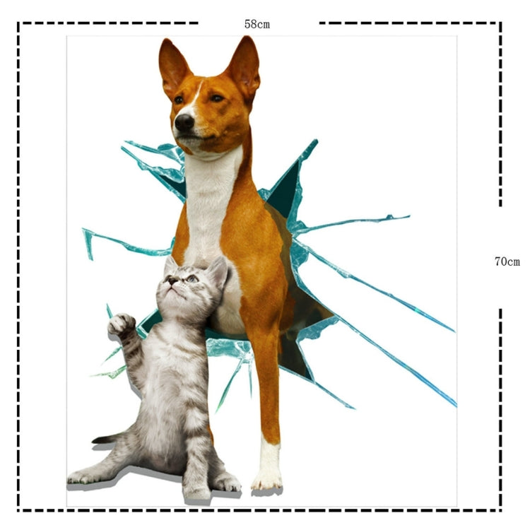 3D Dog & Cat Removable Wall Art Stickers, Size: 70 x 58 x 0.3 cm