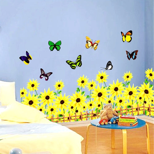 DIY Fashion Self Adhesive PVC Removable Wall Stickers / House Interior Decoration Pictures -- Sunflower & Butterfly, Size: 70cm x 50cm