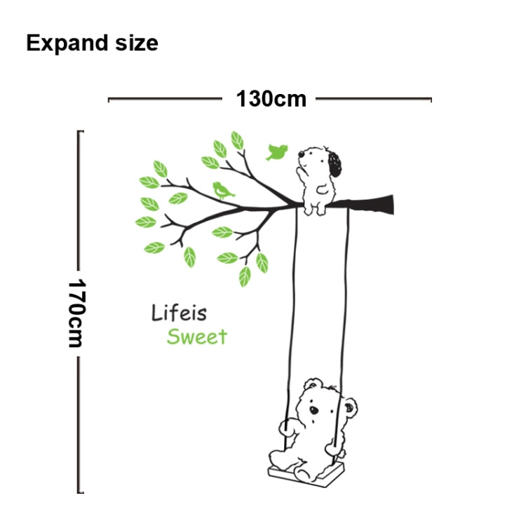 DIY Fashion Self Adhesive PVC Removable Wall Stickers / House Interior Decoration Pictures -- Baby Bear on Swing, Size: 90cm x 60cm