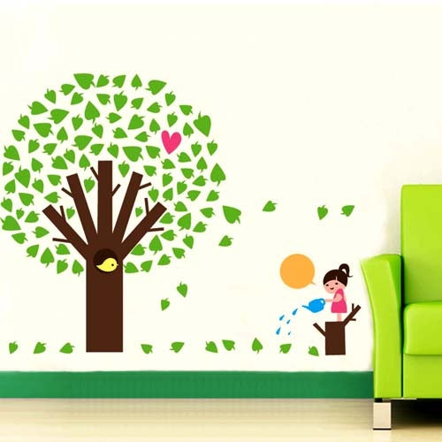 DIY Fashion Self Adhesive PVC Removable Wall Stickers / House Interior Decoration Pictures -- Girl & Trees, Size: 90cm x 60cm