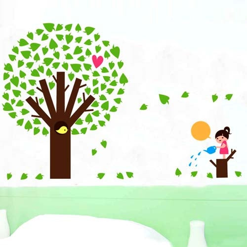DIY Fashion Self Adhesive PVC Removable Wall Stickers / House Interior Decoration Pictures -- Girl & Trees, Size: 90cm x 60cm