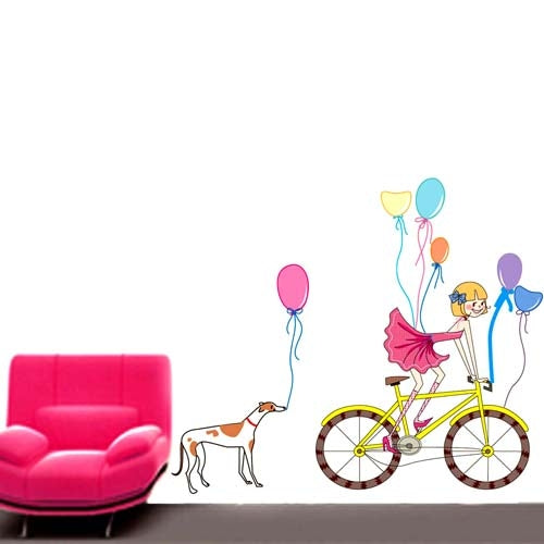 DIY Fashion Self Adhesive PVC Removable Wall Stickers / House Interior Decoration Pictures -- Girl & Little Dog, Size: 90cm x 60cm