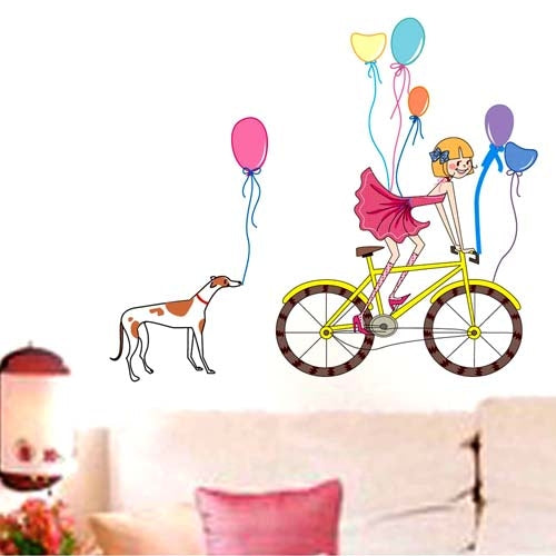DIY Fashion Self Adhesive PVC Removable Wall Stickers / House Interior Decoration Pictures -- Girl & Little Dog, Size: 90cm x 60cm