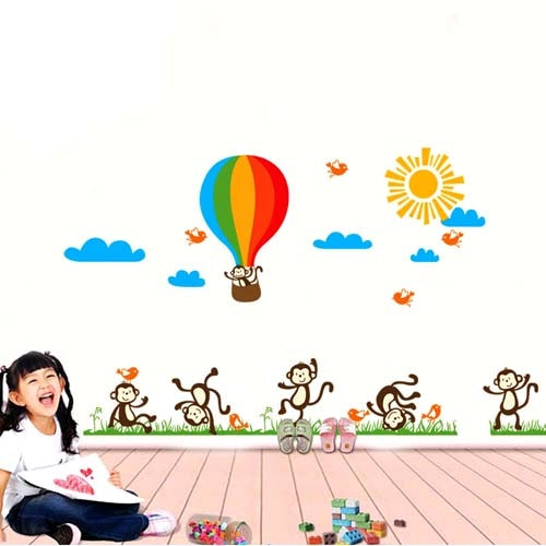 DIY Fashion Self Adhesive PVC Removable Wall Stickers / House Interior Decoration Pictures -- Playful Cartoon Monkey, Size: 90cm x 60cm