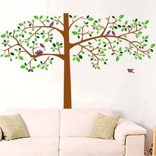 DIY Fashion Self Adhesive PVC Removable Wall Stickers / House Interior Decoration Pictures -- Trees and Birds, Size: 90cm x 60cm