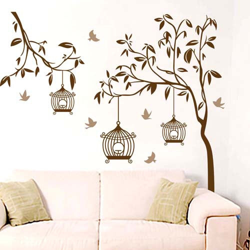 DIY Fashion Self Adhesive PVC Removable Wall Stickers / House Interior Decoration Pictures -- Trees & Birds, Size: 90cm x 60cm
