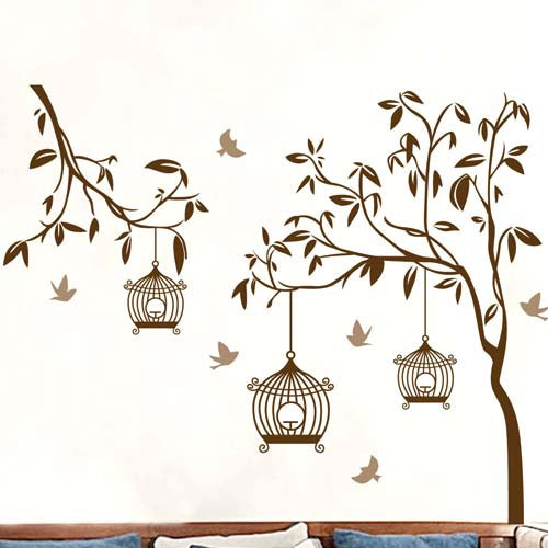 DIY Fashion Self Adhesive PVC Removable Wall Stickers / House Interior Decoration Pictures -- Trees & Birds, Size: 90cm x 60cm