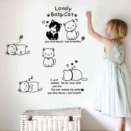 DIY Fashion Self Adhesive PVC Removable Wall Stickers / House Interior Decoration Pictures -- Baby Cat, Size: 90cm x 60cm