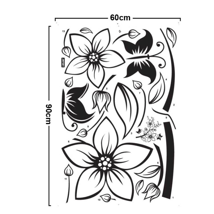 DIY Fashion Self Adhesive PVC Removable Wall Stickers / House Interior Decoration Pictures -- Butterfly Flowers, Size: 90cm x 60cm