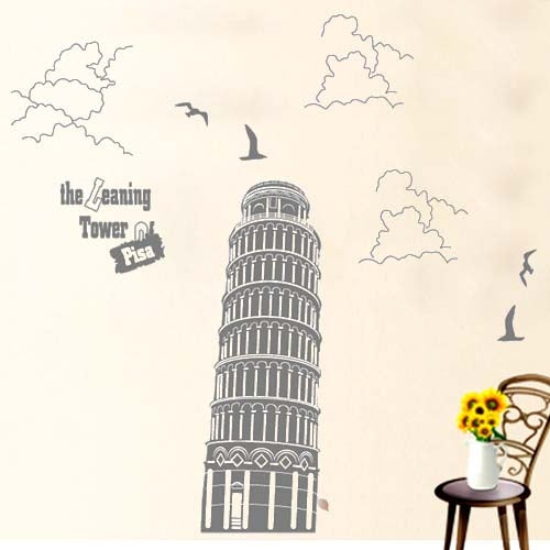 DIY Fashion Self Adhesive PVC Removable Wall Stickers / House Interior Decoration Pictures -- Leaning Tower of Pisa, Size: 90cm x 60cm