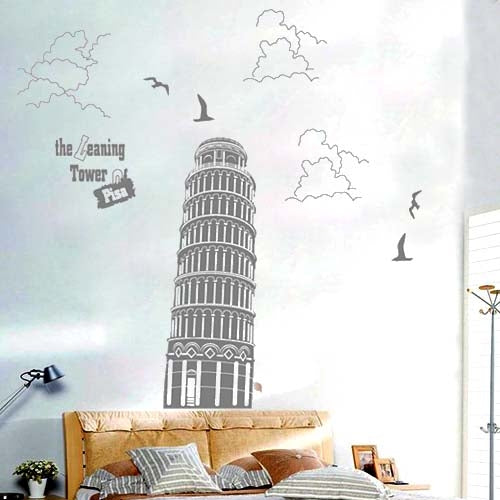 DIY Fashion Self Adhesive PVC Removable Wall Stickers / House Interior Decoration Pictures -- Leaning Tower of Pisa, Size: 90cm x 60cm