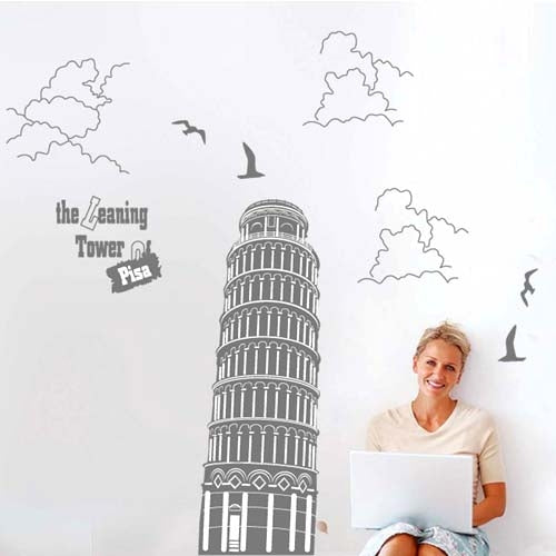 DIY Fashion Self Adhesive PVC Removable Wall Stickers / House Interior Decoration Pictures -- Leaning Tower of Pisa, Size: 90cm x 60cm