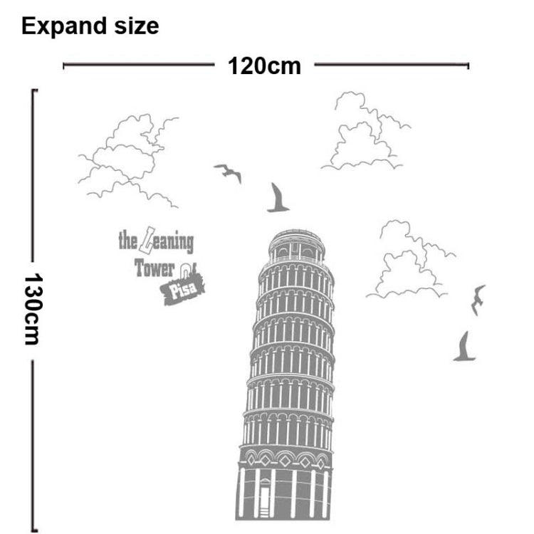 DIY Fashion Self Adhesive PVC Removable Wall Stickers / House Interior Decoration Pictures -- Leaning Tower of Pisa, Size: 90cm x 60cm