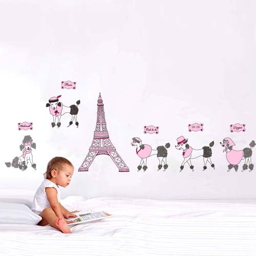 DIY Fashion Self Adhesive PVC Removable Wall Stickers / House Interior Decoration Pictures -- Tower & Puppy, Size: 90cm x 60cm
