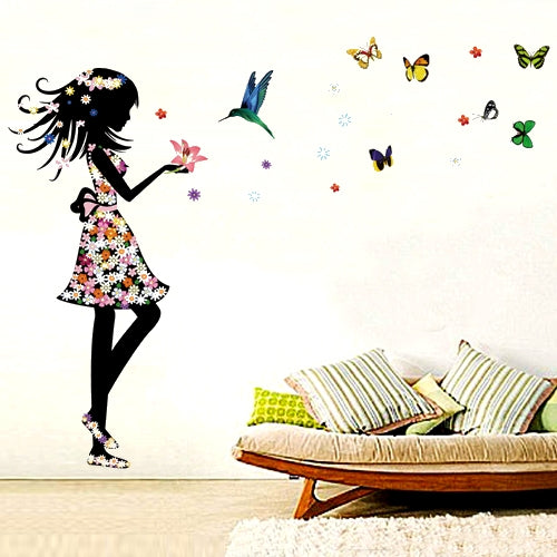 DIY Fashion Self Adhesive PVC Removable Wall Stickers / House Interior Decoration Pictures -- Girl and Butterfly, Size: 50cm x 70cm