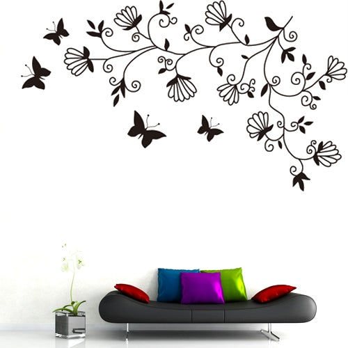 DIY Fashion Self Adhesive PVC Removable Wall Stickers / House Interior Decoration Pictures -- Flowers and Butterfly, Size: 60cm x 90cm