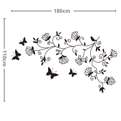 DIY Fashion Self Adhesive PVC Removable Wall Stickers / House Interior Decoration Pictures -- Flowers and Butterfly, Size: 60cm x 90cm