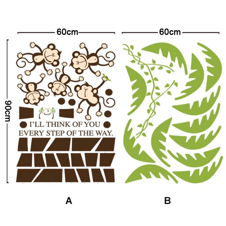 DIY Fashion Self Adhesive PVC Removable Wall Stickers / House Interior Decoration Pictures -- Monkey Palm Tree, Size: 90cm x 60cm