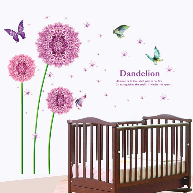 DIY Fashion Self Adhesive PVC Removable Wall Stickers / House Interior Decoration Pictures -- Purple Dandelion & Butterfly, Size: 90cm x 60cm