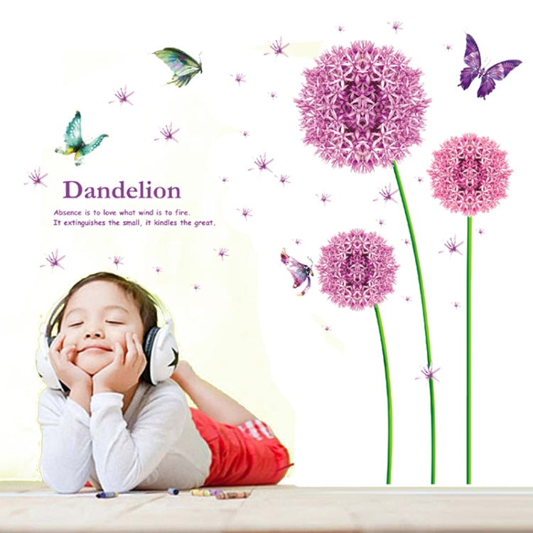 DIY Fashion Self Adhesive PVC Removable Wall Stickers / House Interior Decoration Pictures -- Purple Dandelion & Butterfly, Size: 90cm x 60cm