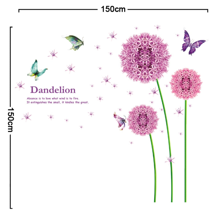 DIY Fashion Self Adhesive PVC Removable Wall Stickers / House Interior Decoration Pictures -- Purple Dandelion & Butterfly, Size: 90cm x 60cm