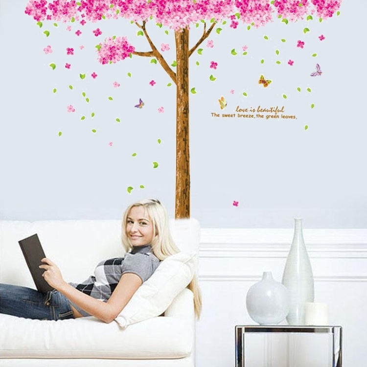 DIY Fashion Self Adhesive PVC Removable Wall Stickers / House Interior Decoration Pictures -- Pink Cherry Flower Tree & Butterfly, Size: 90cm x 60cm