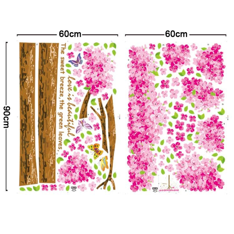 DIY Fashion Self Adhesive PVC Removable Wall Stickers / House Interior Decoration Pictures -- Pink Cherry Flower Tree & Butterfly, Size: 90cm x 60cm