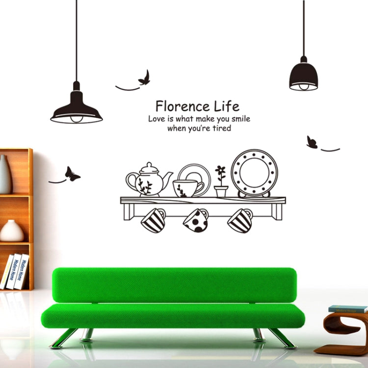 DIY Fashion Self Adhesive PVC Removable Wall Stickers / House Interior Decoration Pictures -- Florence Life Cup Plate Teapot Sketch, Size: 90cm x 60cm