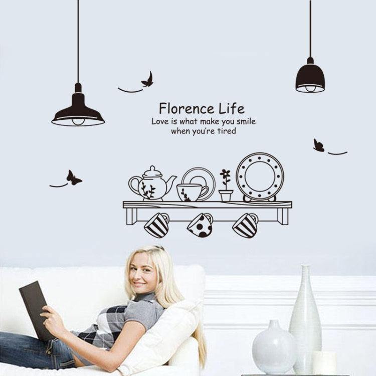DIY Fashion Self Adhesive PVC Removable Wall Stickers / House Interior Decoration Pictures -- Florence Life Cup Plate Teapot Sketch, Size: 90cm x 60cm
