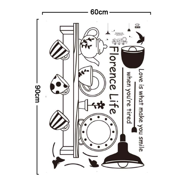 DIY Fashion Self Adhesive PVC Removable Wall Stickers / House Interior Decoration Pictures -- Florence Life Cup Plate Teapot Sketch, Size: 90cm x 60cm